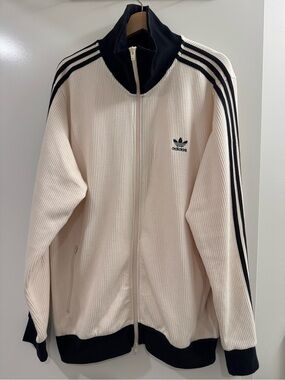 adidas Originals Waffle Knit Track Jacket Trefoil Full Zip Cream Black Men’s L